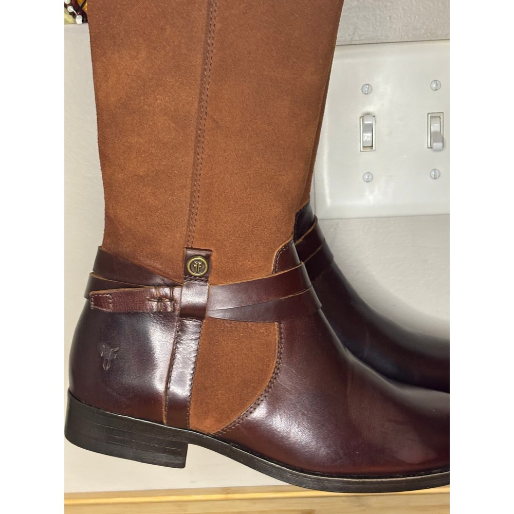 Frye Womens Leather Suede Tall Riding Boots Brown Mixed Media Equestrian 16in - Picture 11 of 11